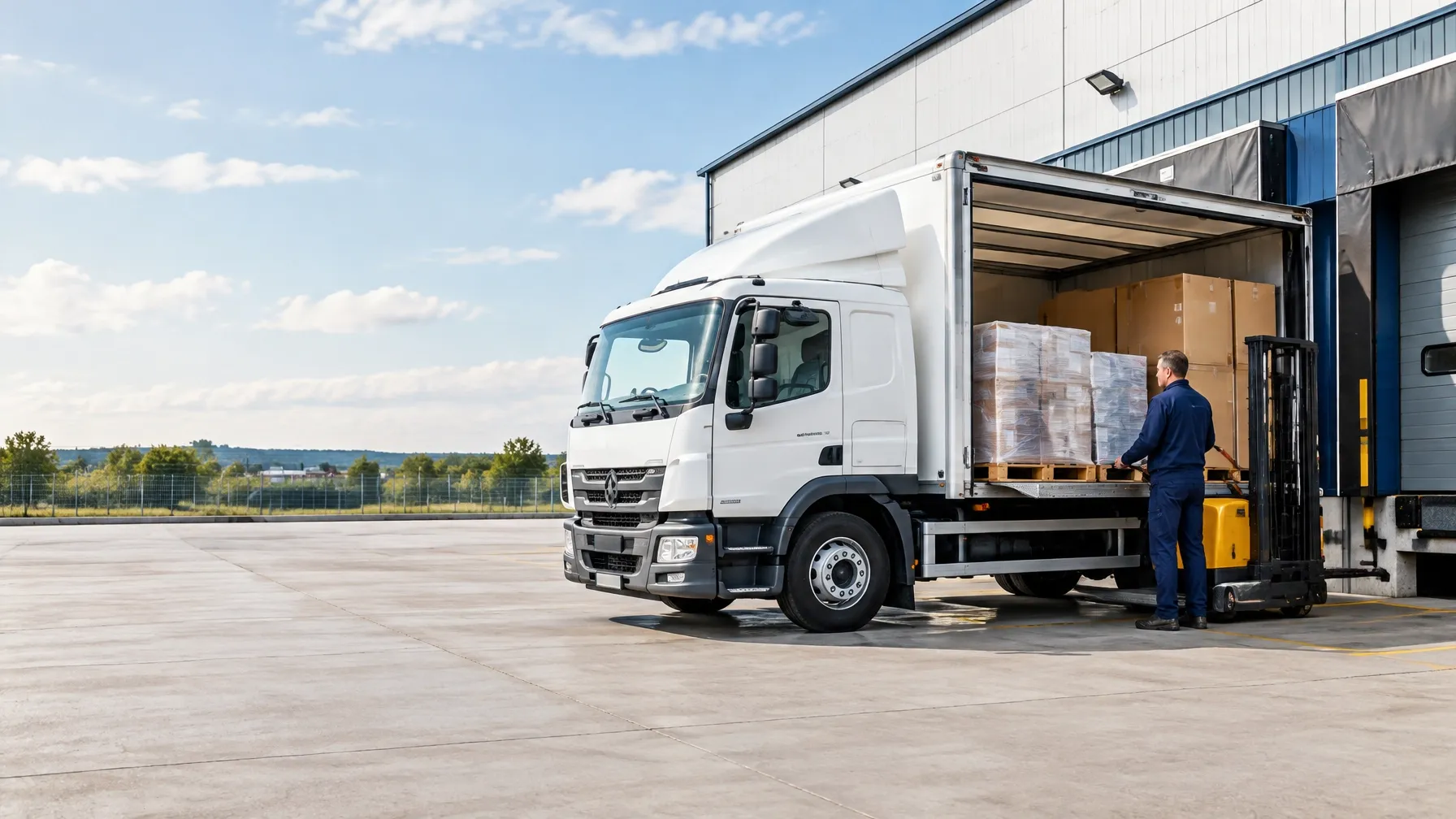 Freight truck and palletised goods ready for a business delivery